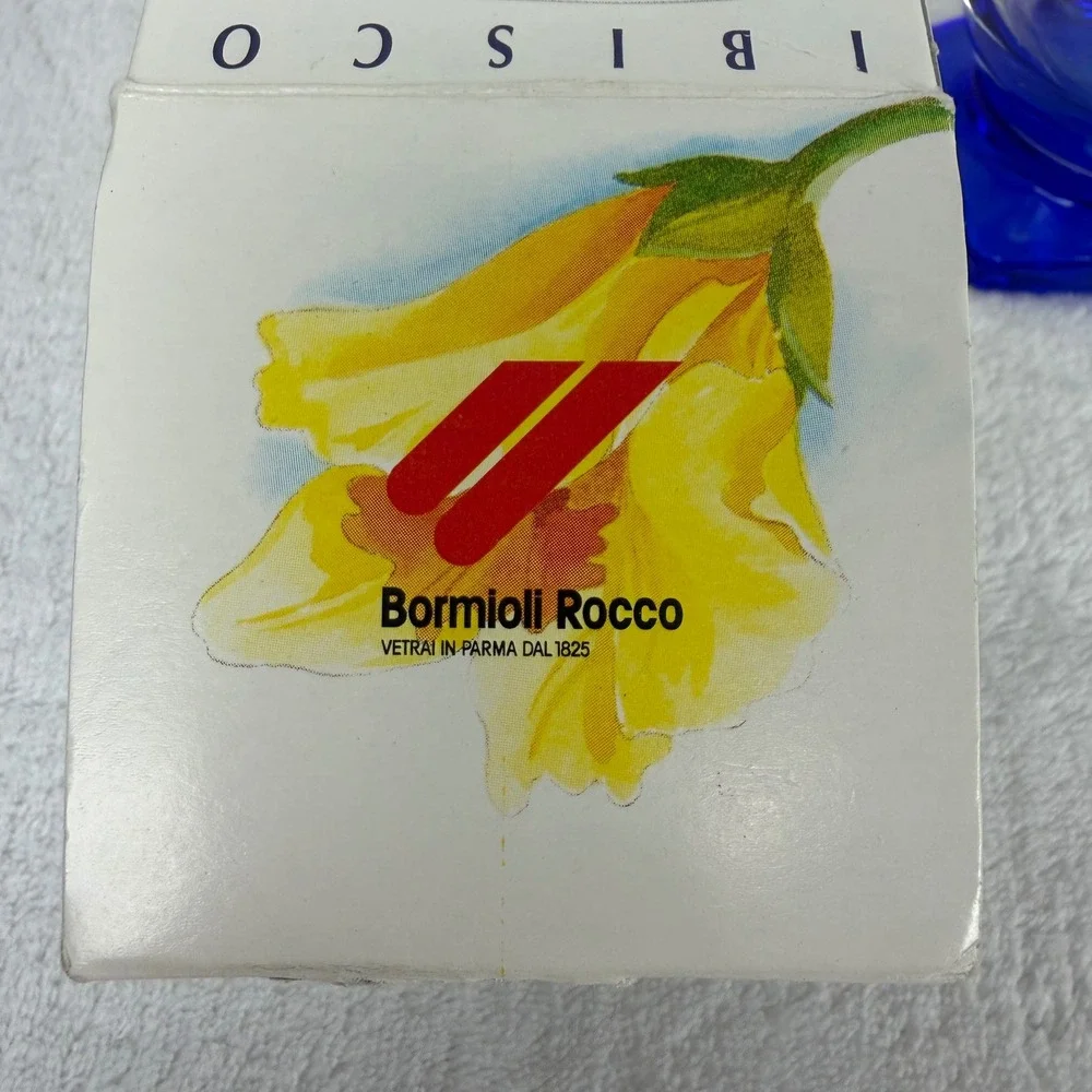 Bormioli Rocco Ibisco Clear Glass Vase Cobalt Blue Square Base Italy NIB‎